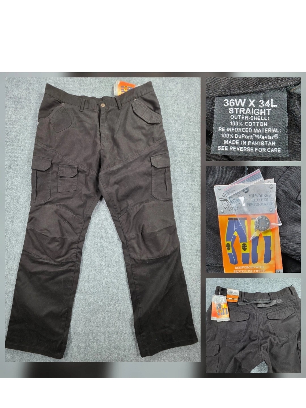 Milwaukee Leather 36x34 Mens Armored Cargo Pants Black RUGGED Motorcycle Riding